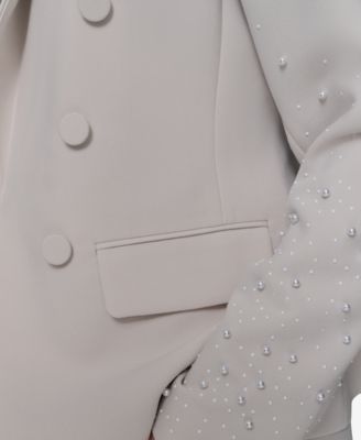 Women's Pearl-Embellished Peak-Lapel Open-Front Jacket