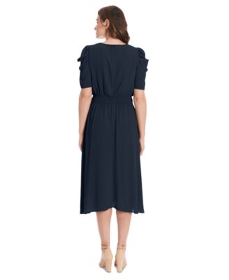 Women's Shirred Jewel-Neck Midi Dress