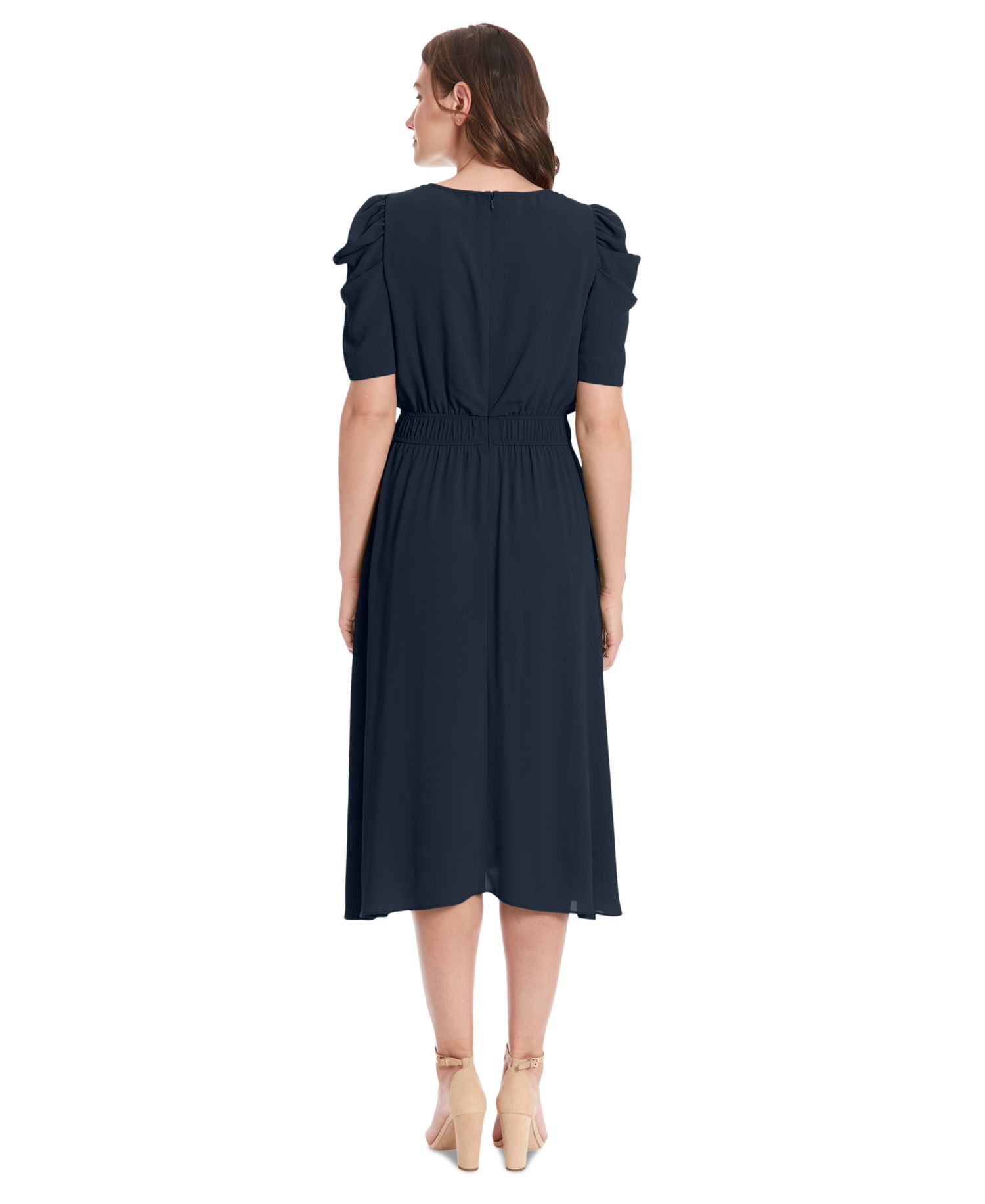 Women's Shirred Jewel-Neck Midi Dress