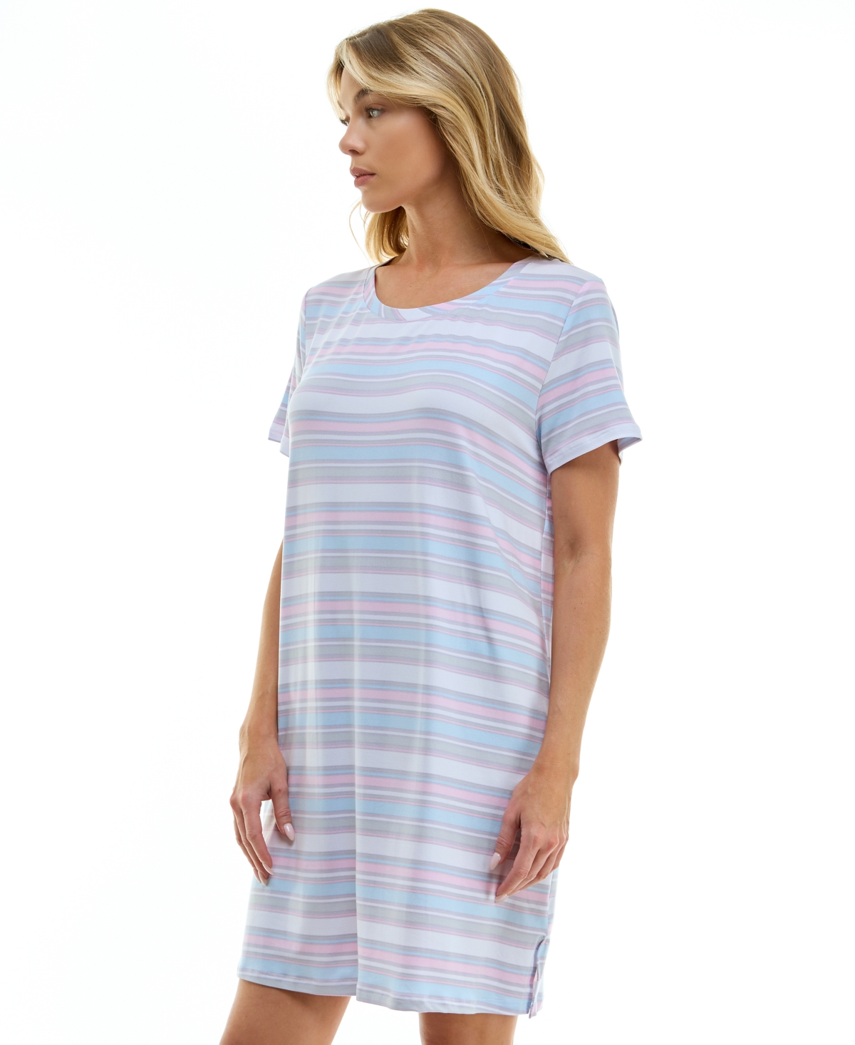 Shop Roudelain Women's Printed Short-sleeve Sleepshirt In Laurie Horizontal Stripe