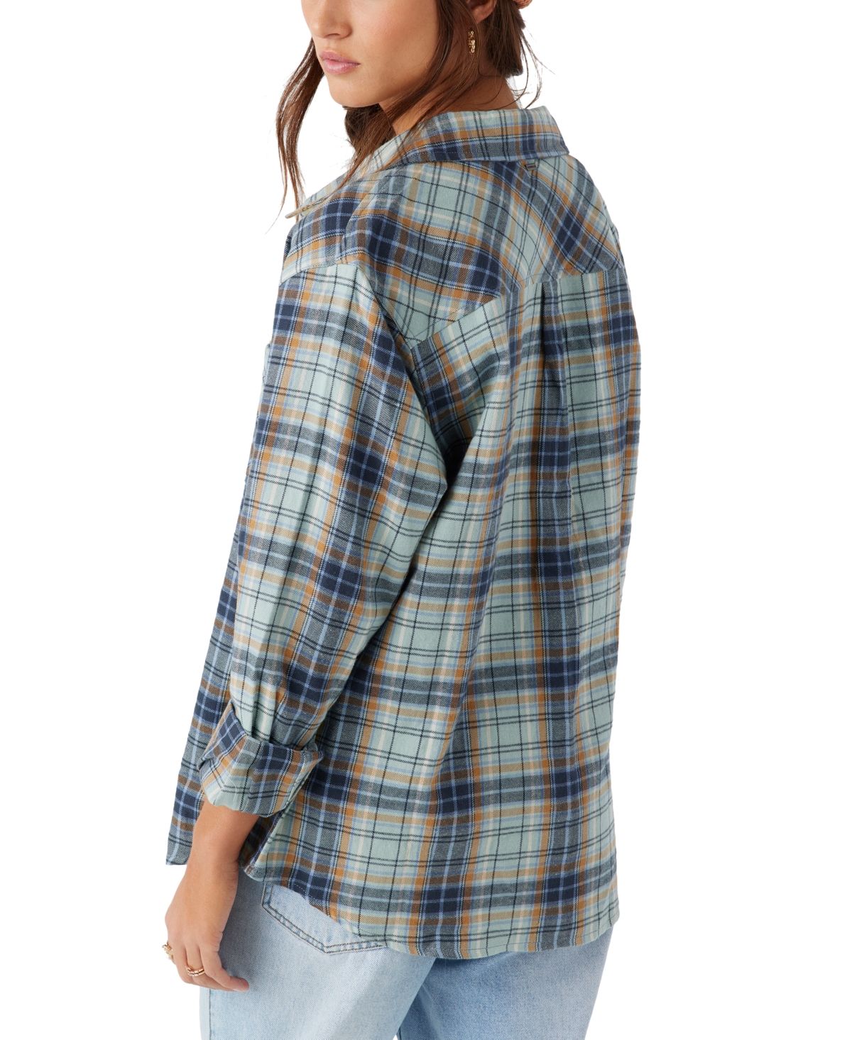 Shop O'neill Juniors' Logan Plaid Cotton Flannel Button-front Shirt In Infinity