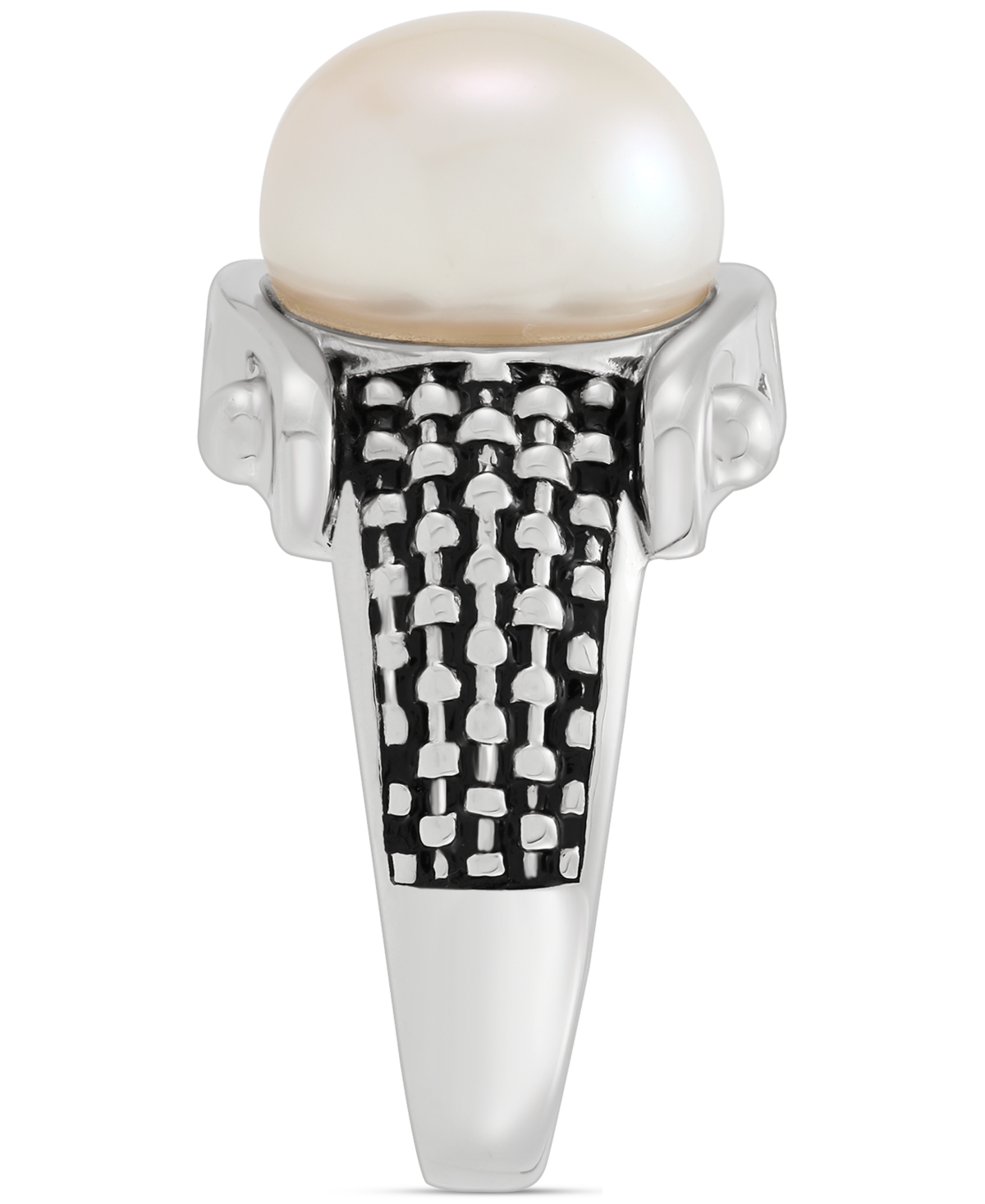 Macy's Cultured Freshwater Button Pearl (11-1/2mm) Basket Weave Statement Ring In Sterling Silver In Silver