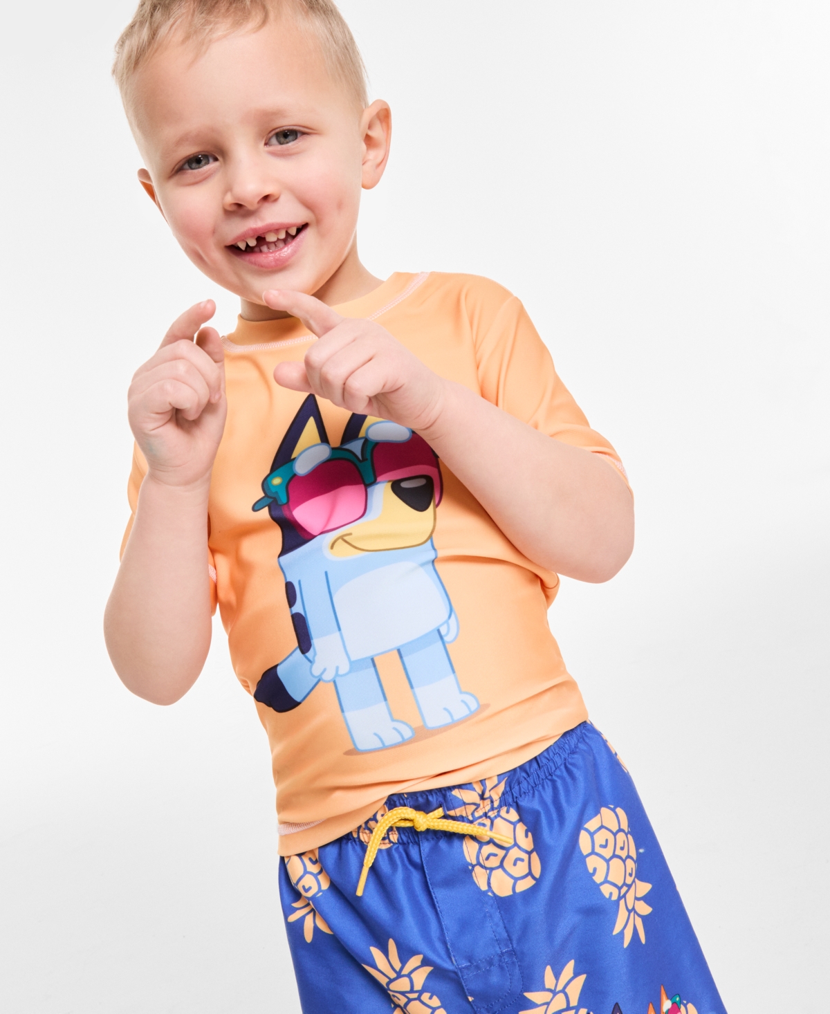 Dreamwave Toddler Boys Bluey Rash Guard & Swim Trunks Two-piece Swimsuit In Orange
