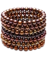 Belle de Mer 7-Pc. Set Dyed Chocolate Cultured Freshwater Baroque Pearl (6-7mm) Stretch Bracelets - Chocolate