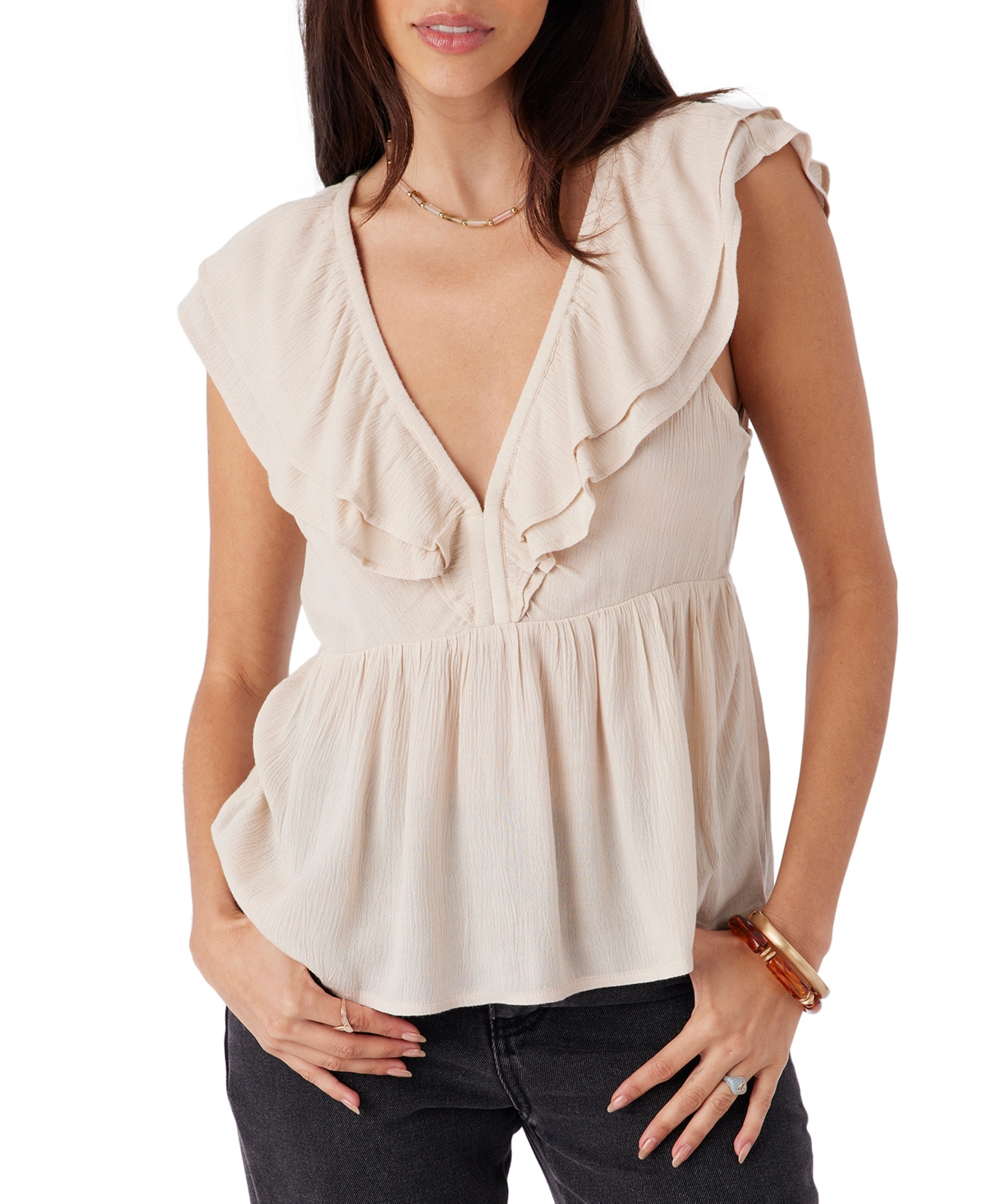 Juniors' Deji Layered Flutter-Sleeve Top - Cement
