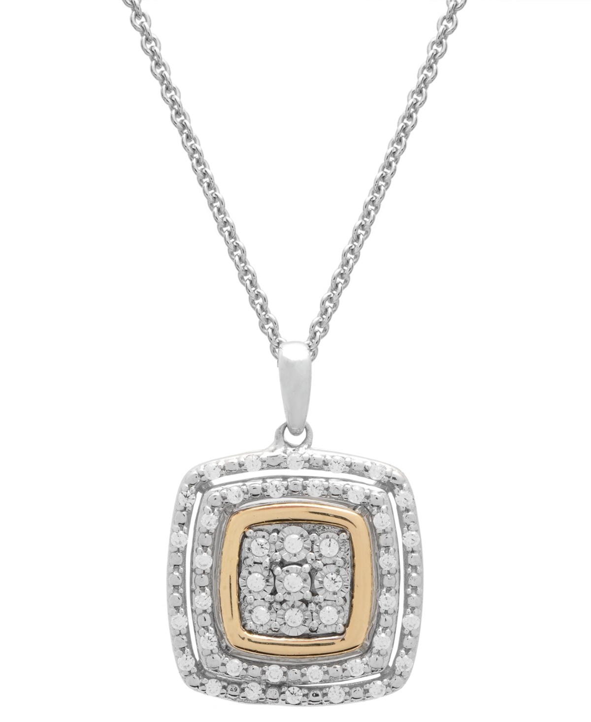 Macy's Diamond Square Halo Cluster 18" Pendant Necklace (1/4 Ct. T.w.) In Sterling Silver & Gold-plate, Exc In Sterling Silver  Gold-plate