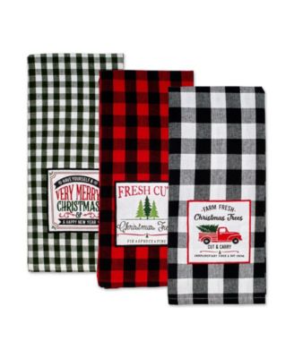 Assorted Christmas Tree Farm Embellished Dishtowels, Set of 3