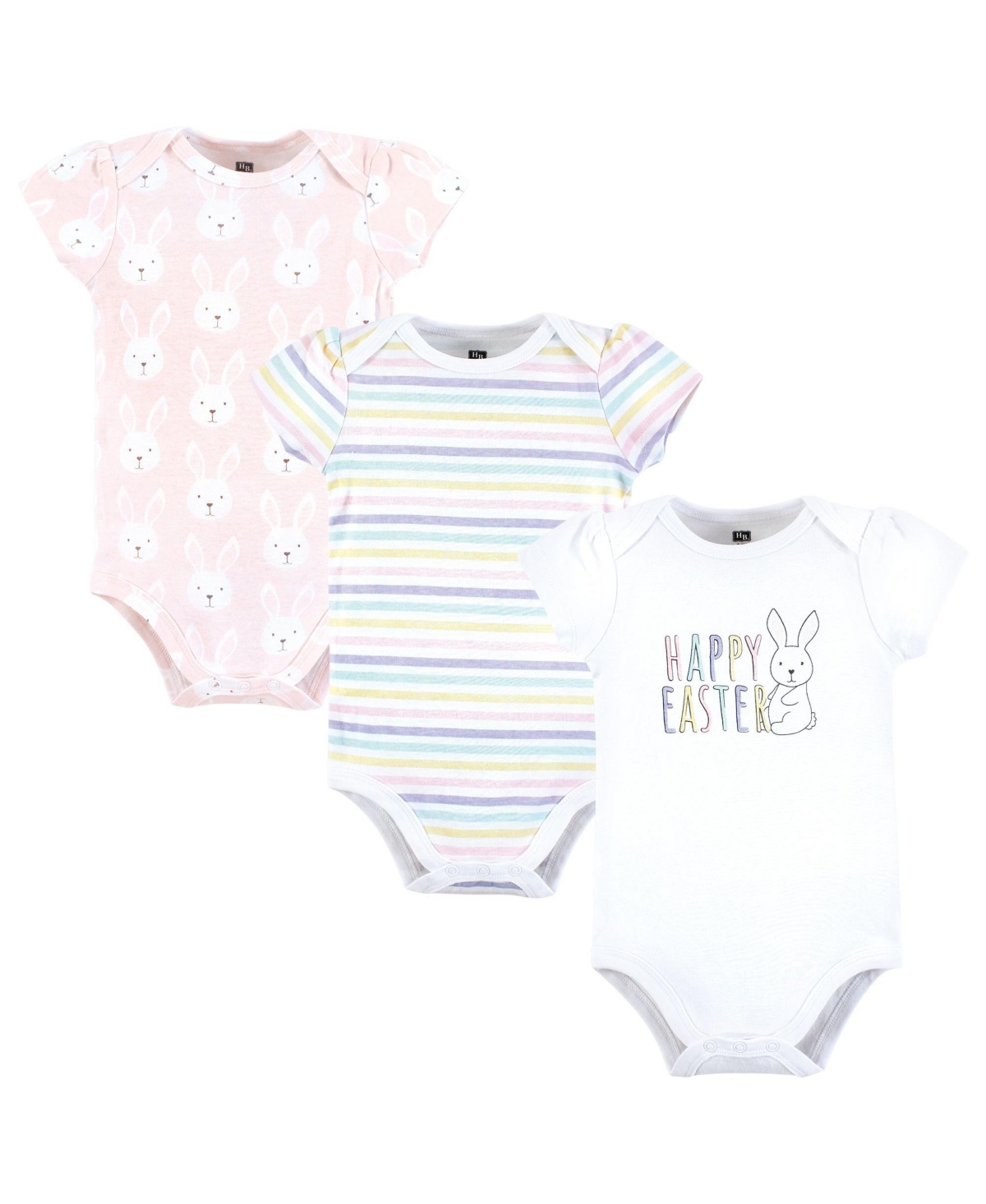 Hudson Baby Baby Girls Soft Everyday Cotton Bodysuits 3-Pack - Easter bunny pink