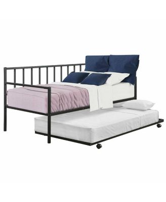 Metal Daybed Frame with Roll-Out Trundle for Space-Saving Guest Accommodation