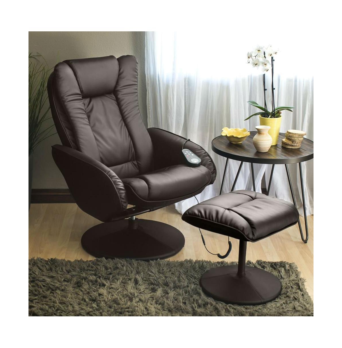 Slickblue Sturdy Faux Leather Electric Massage Recliner Chair w/ Ottoman - 20x16x16 inches