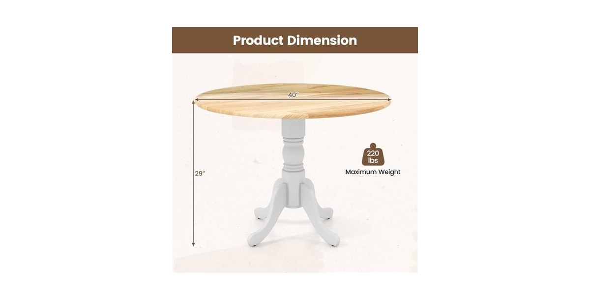 Slickblue Round 40-inch Solid Wood Kitchen Dining Table with Legs and Top