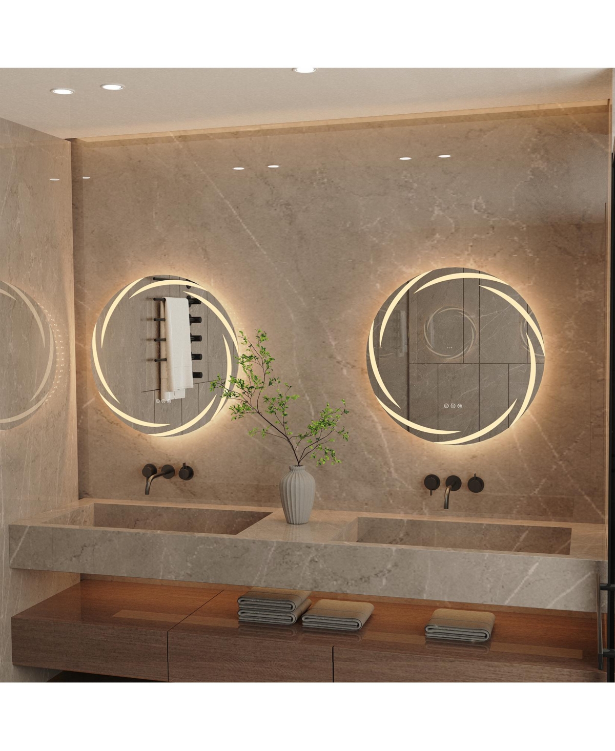 Wisfor Lighted Round Mirror: Modern Wall-mounted Bathroom Mirror with 3 Color Temperature, Anti-fog