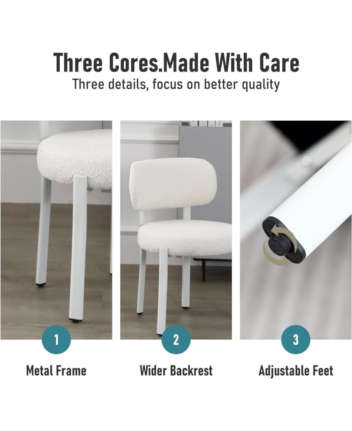 Dyhome Dining Chairs Set of 2, Upholstered Modern Dining Room Chairs, Tufted Sherpa Boucle Kitchen Chairs, Mid Century Dining Chair withMetal