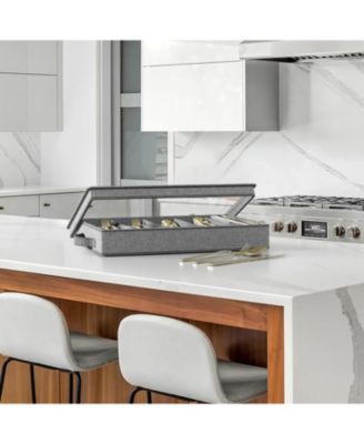 Flatware Storage Chest with Clear Lid, Great Fabric Container Box for Organizing Utensils, Silverware, Flatware, Large Capacity, Gray