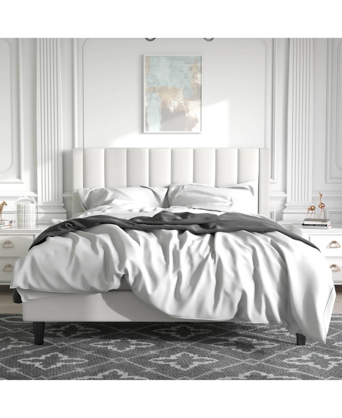 Slickblue Velvet Upholstered Platform Bed Frame with Headboard For Bedroom
