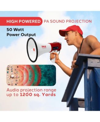 50-Watt Portable Megaphone with USB/SD Readers, MP3 Playback, Siren Mode, Rechargeable Battery, Wired Handheld Microphone