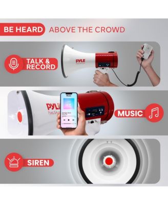 50-Watt Portable Megaphone with USB/SD Readers, MP3 Playback, Siren Mode, Rechargeable Battery, Wired Handheld Microphone