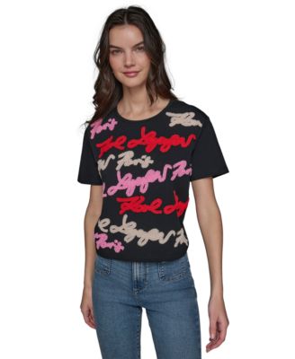 KARL LAGERFELD PARIS - Women's Whimsy Embellished Logo T-Shirt