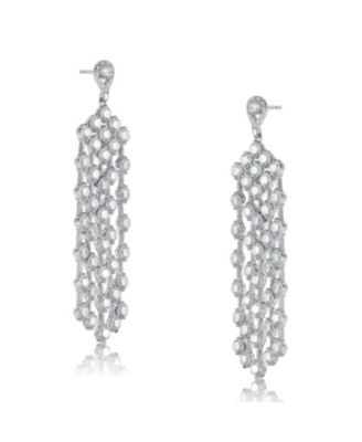 Sterling Silver White Gold Plated Cubic Zirconia Long Chandelier Earrings