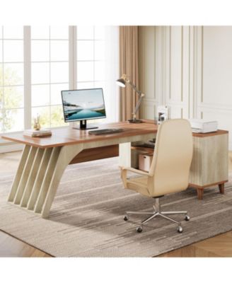 L-Shaped Executive Office Desk, 78.74" Large Computer Desk with Drawer and Lateral File Cabinet, Home Business Workstation Set