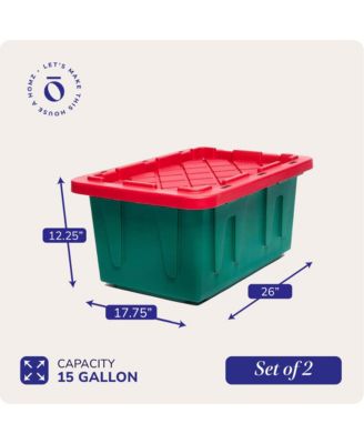 Durabilt 15 Gallon Heavy Duty Holiday Storage Tote, Green/Red (2 Pack