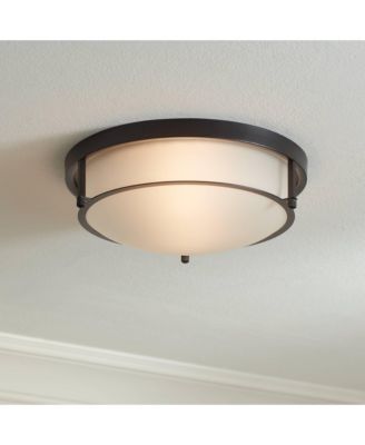 Encina 13" Modern Industrial Flush-Mount Ceiling Light Fixture Kitchen Foyer Hallway Round Black White Glass