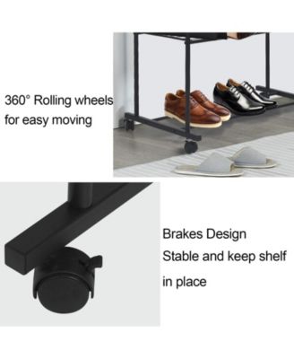 Double Rail Clothes Stand: Garment Rack on Wheels with Storage Shelves