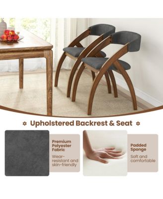 Dining Chair Set of 4 w/ Padded Cushion Curved Back Arched Rubber Wood Legs