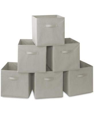 Set of 6 Collapsible Fabric Storage Cube Bins, Beige - 13" Foldable Cloth Baskets for Shelves and Cubby Organizers