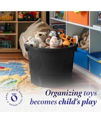 17 Gal Plastic Open Storage Round Utility Tub with Handles, Black (2 Pack)