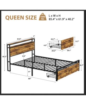 Metal Bed Frame with 2 Storage Drawers and LED RGB LED light