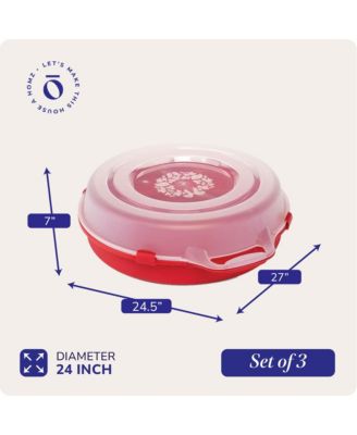 24 Inch Seasonal Holiday Christmas Plastic Wreath Storage Box, Red Set of 3