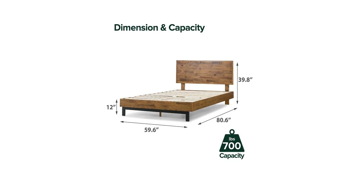 Slickblue Solid Wood Modern Platform Bed Frame with Adjustable Height Headboard