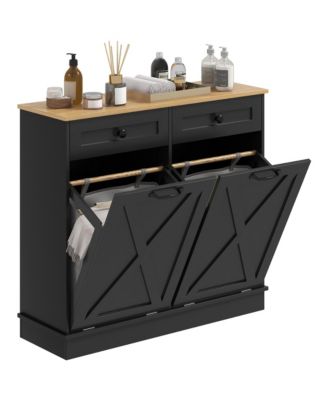 Tilt Out Laundry Hamper Cabinet with 2 Baskets and 2 Drawers,