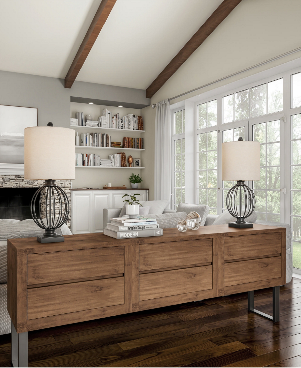 LAVISH HOME 26" MODERN RUSTIC FARMHOUSE STYLE TABLE LAMP SET 