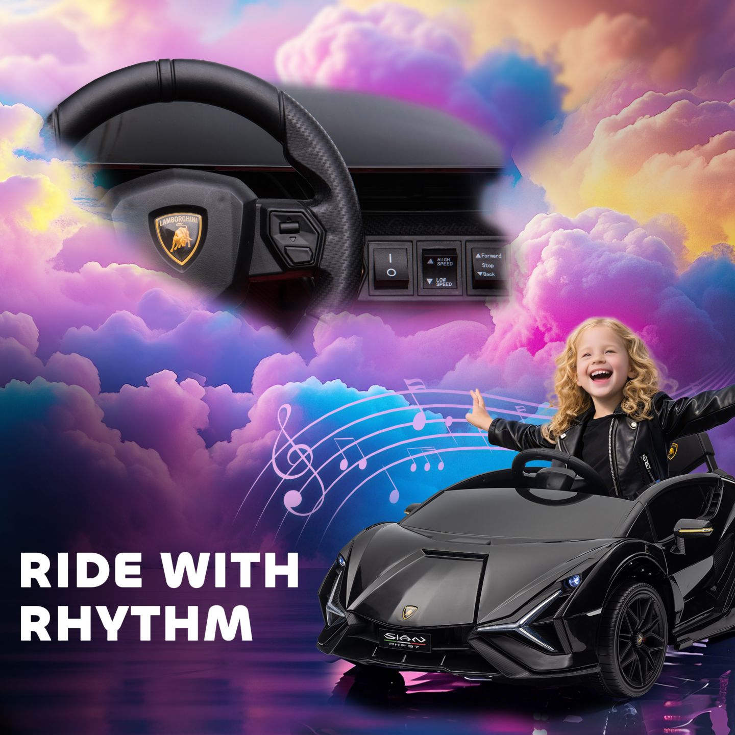 Детская игрушка Aosom 12V Lamborghini Sian Licensed Electric Car for Kids, цвет: Чёрный — фото 7