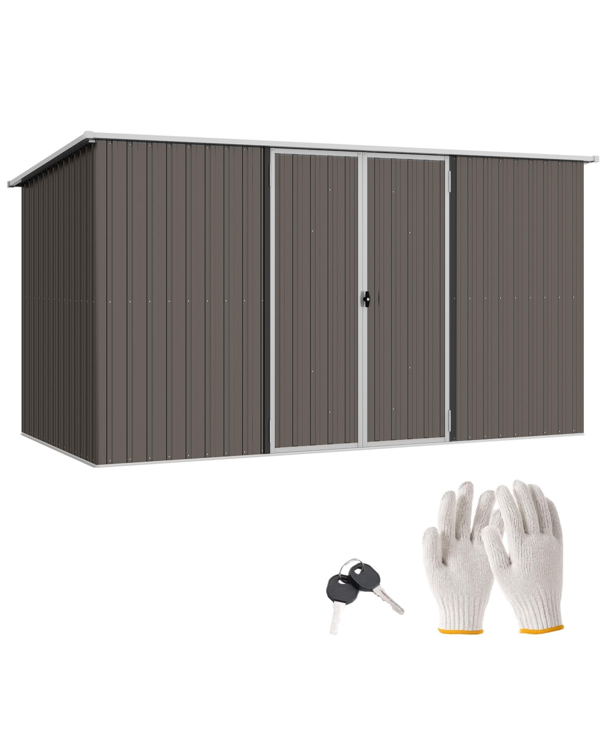 11.2' x 5.6' Metal Outdoor Storage Shed w/ Lock, Colde - Light gray