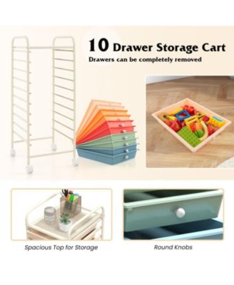 10 Drawer Rolling Storage Cart Organizer with 4 Universal Casters