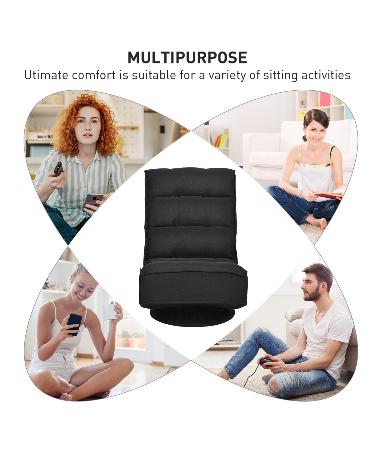 Gouun 360-Degree Swivel Floor Gaming Chair with Adjustable Backrest and Foldable Design