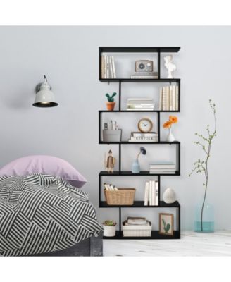 6 Tier S-Shaped Bookshelf Storage Display Bookcase Decor Z-Shelf