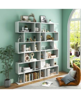 6 Tier S-Shaped Bookshelf Storage Display Bookcase Decor Z-Shelf