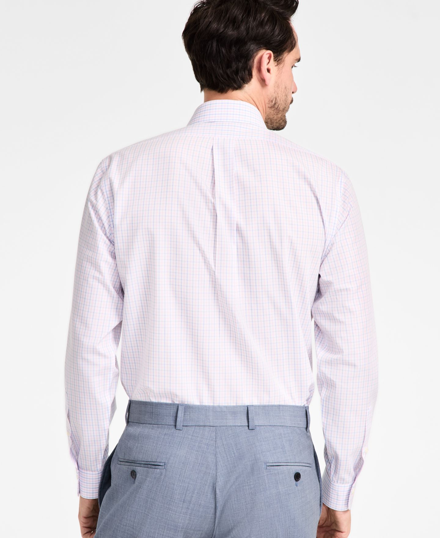 Мужская рубашка Brooks Brothers Regular-Fit Non-Iron Spread Collar Tattersall Broadcloth Dress Shirt, цвет: Розовый — фото 4