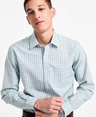 Men's Regular-Fit Non-Iron Spread Collar Check Broadcloth Dress Shirt