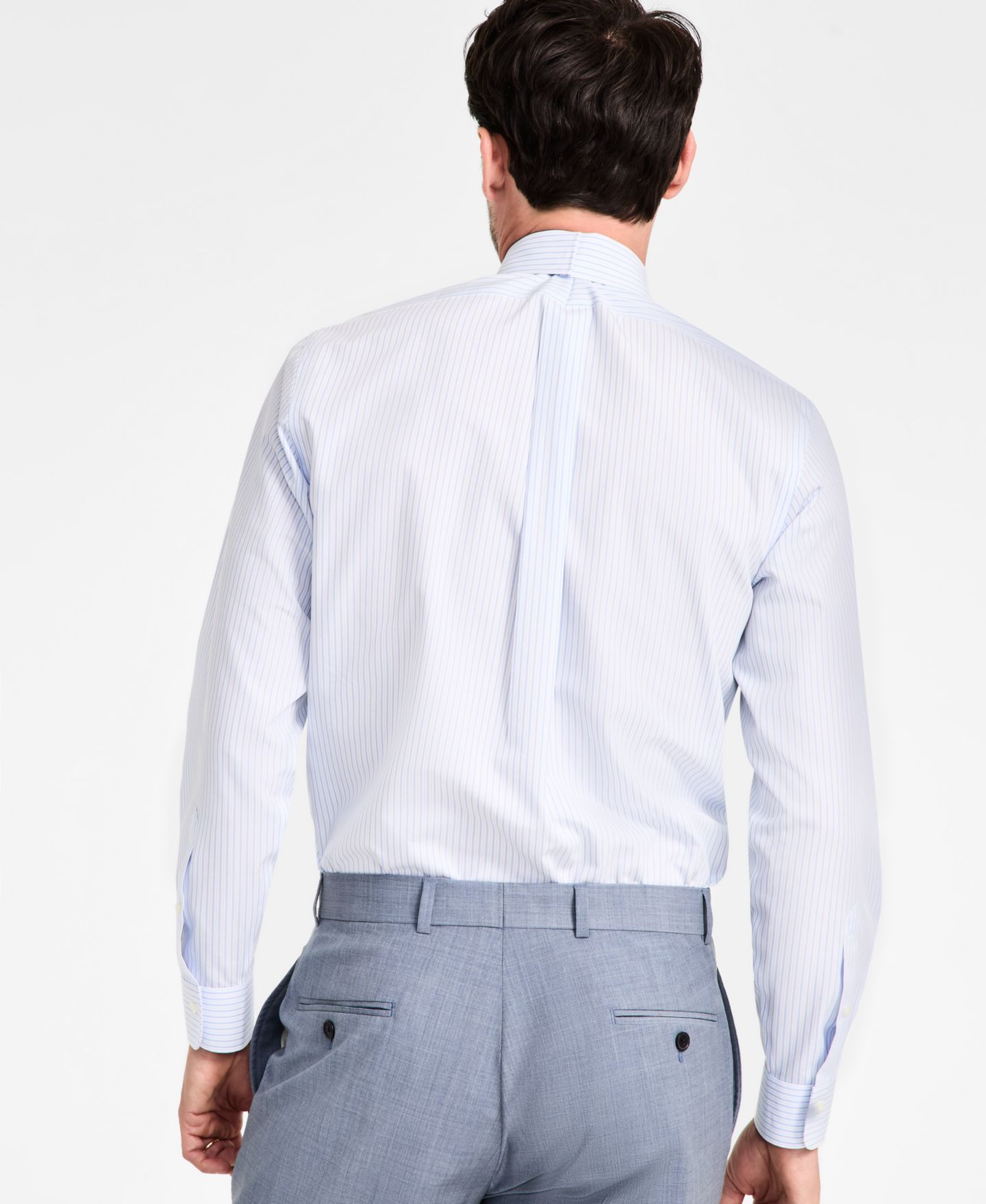 Мужская рубашка Brooks Brothers Regular-Fit Non-Iron Spread Collar Stripe Broadcloth Dress Shirt, цвет: Светлый синий — фото 4