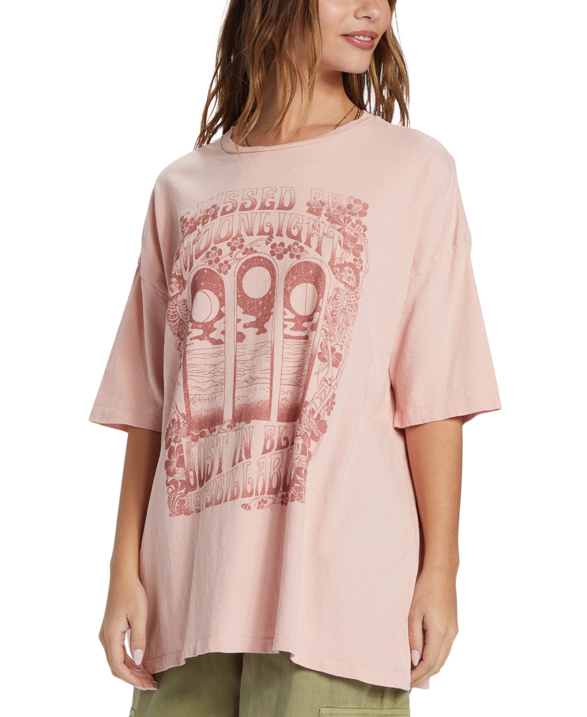 Shop Billabong Juniors' Moon Kiss Graphic Print Cotton T-shirt In Dusty Peach
