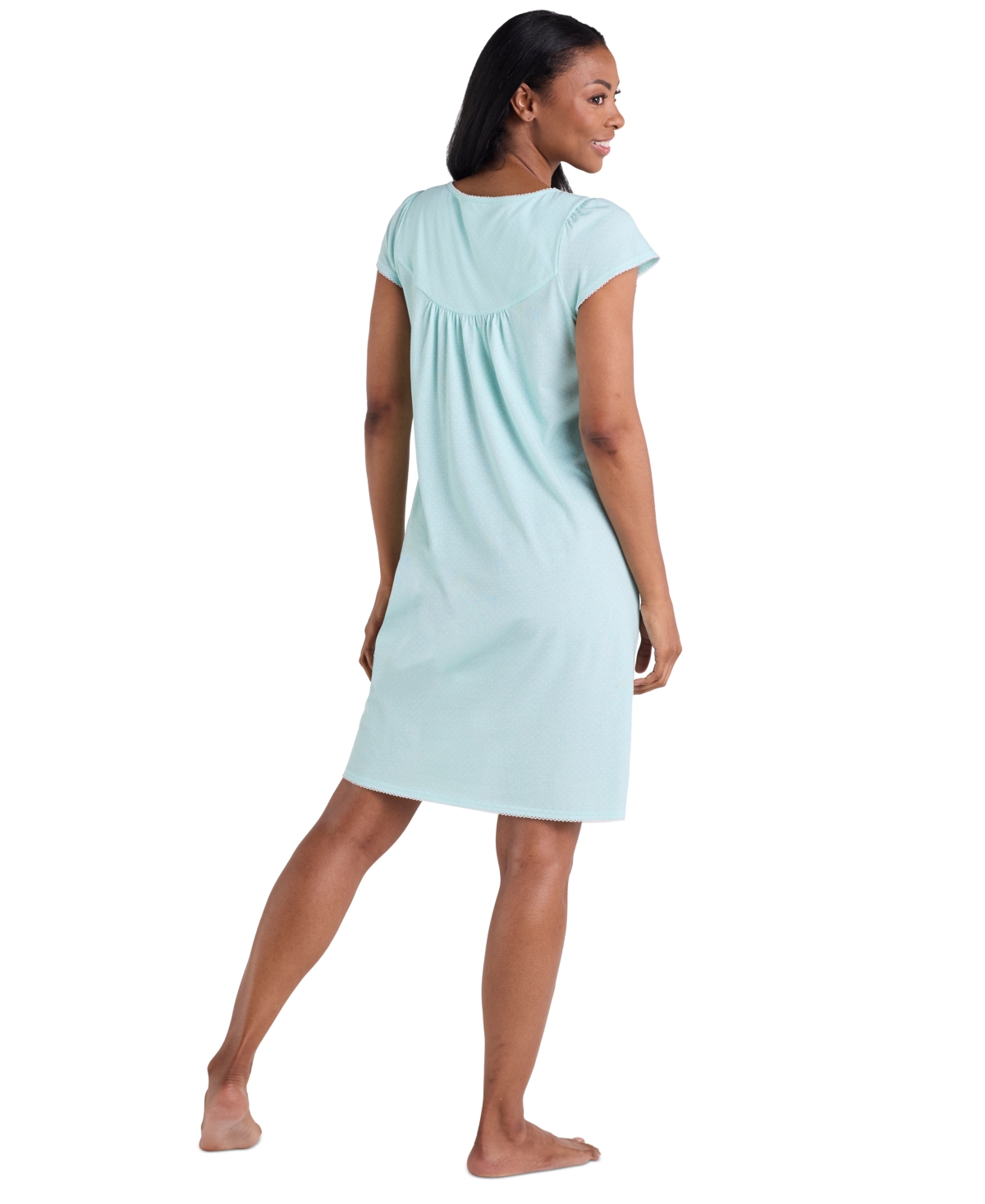 Shop Miss Elaine Women's Short-sleeve Printed Short Gown In Mint,white Dot