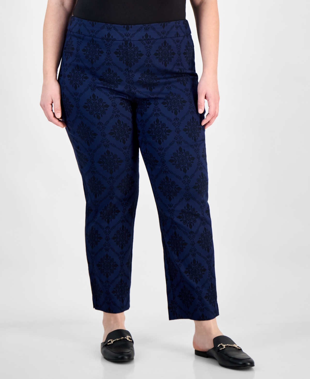 Jm Collection Plus Size Printed Jacquard Pants, Exclusively At Macy's In Intrepid Blue