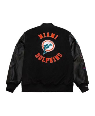 Men's Black Miami Dolphins Blackout Collection Vintage Logo Full-Snap Varsity Jacket