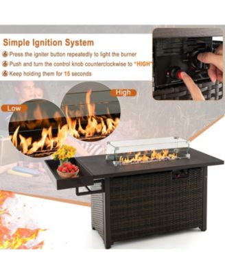 52 Inches Outdoor Wicker Gas Fire Pit Propane Fire Table with Cover
