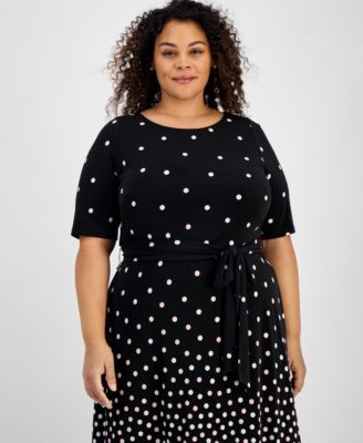 Plus Size Printed Tie-Waist Midi Dress